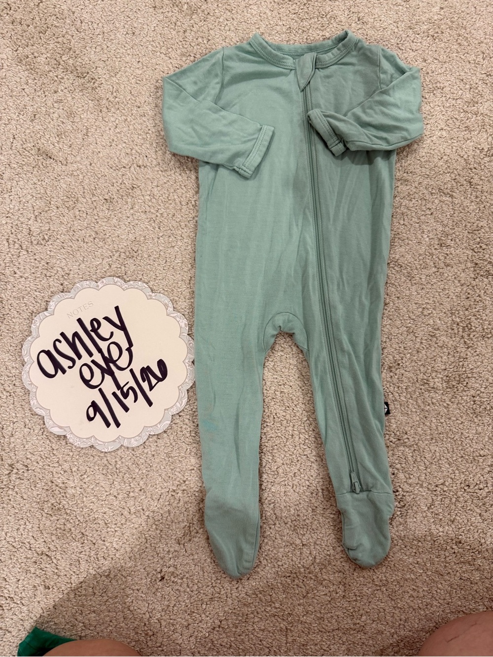 Kyte BABY Sage Green Footed Zipper One-Piece